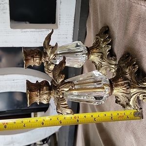 2 Vtg L&L WMC 1973 Brass & Glass Regency CANDLE STICK HOLDERS